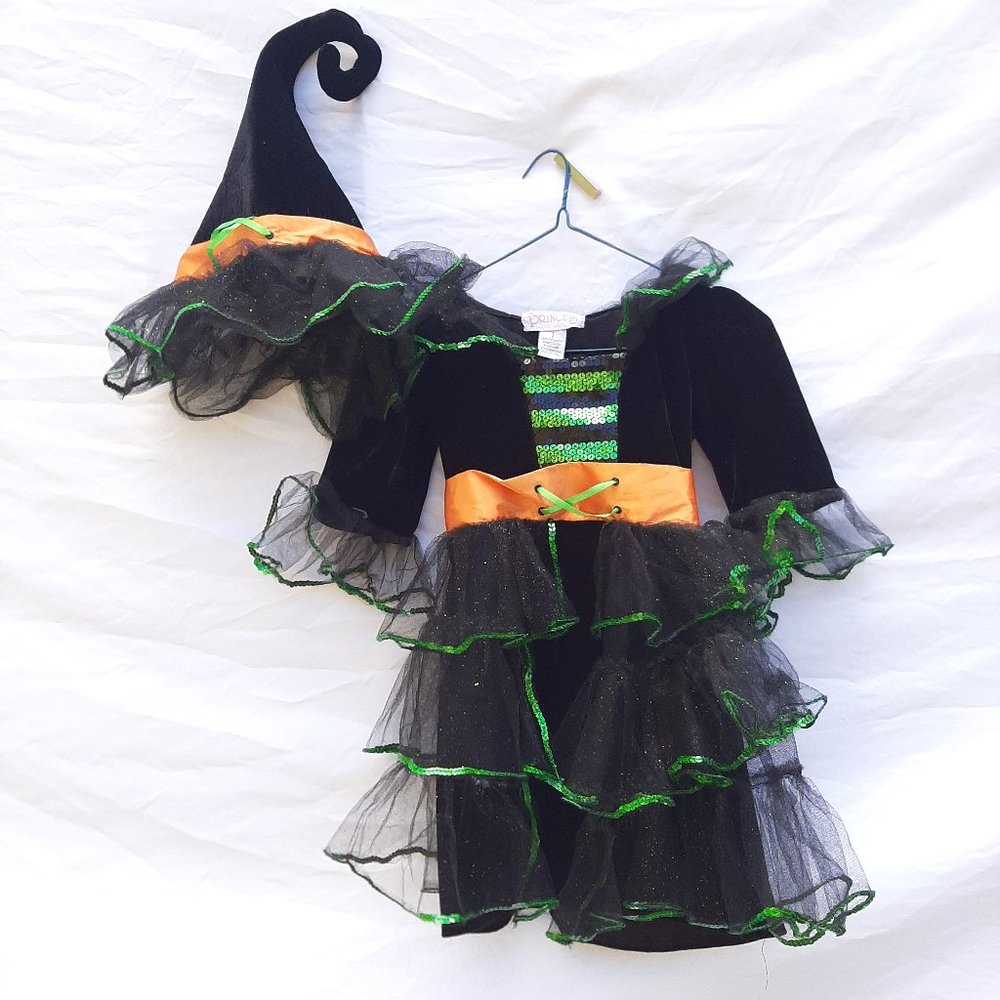Witch Costume & Hat Princess Paradise Girls Polyester Dress Sz 6 Kids Halloween